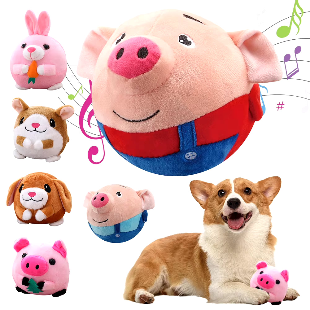 Singing Animal Plush Toy Electric Interactive Toy Bite Resistant Music Vibration Bouncing Ball Animated Pig Doll Toys for Pets