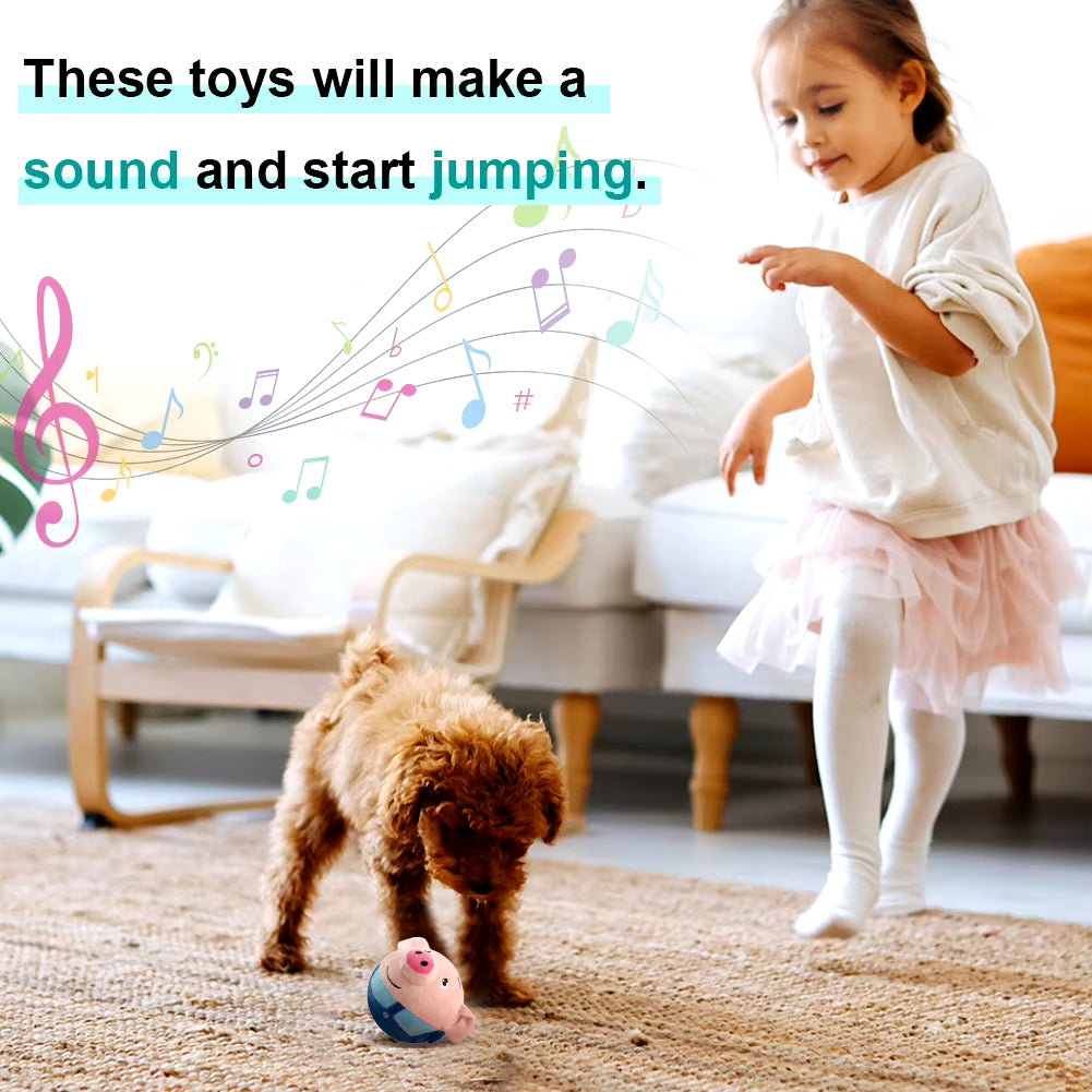 Singing Animal Plush Toy Electric Interactive Toy Bite Resistant Music Vibration Bouncing Ball Animated Pig Doll Toys for Pets