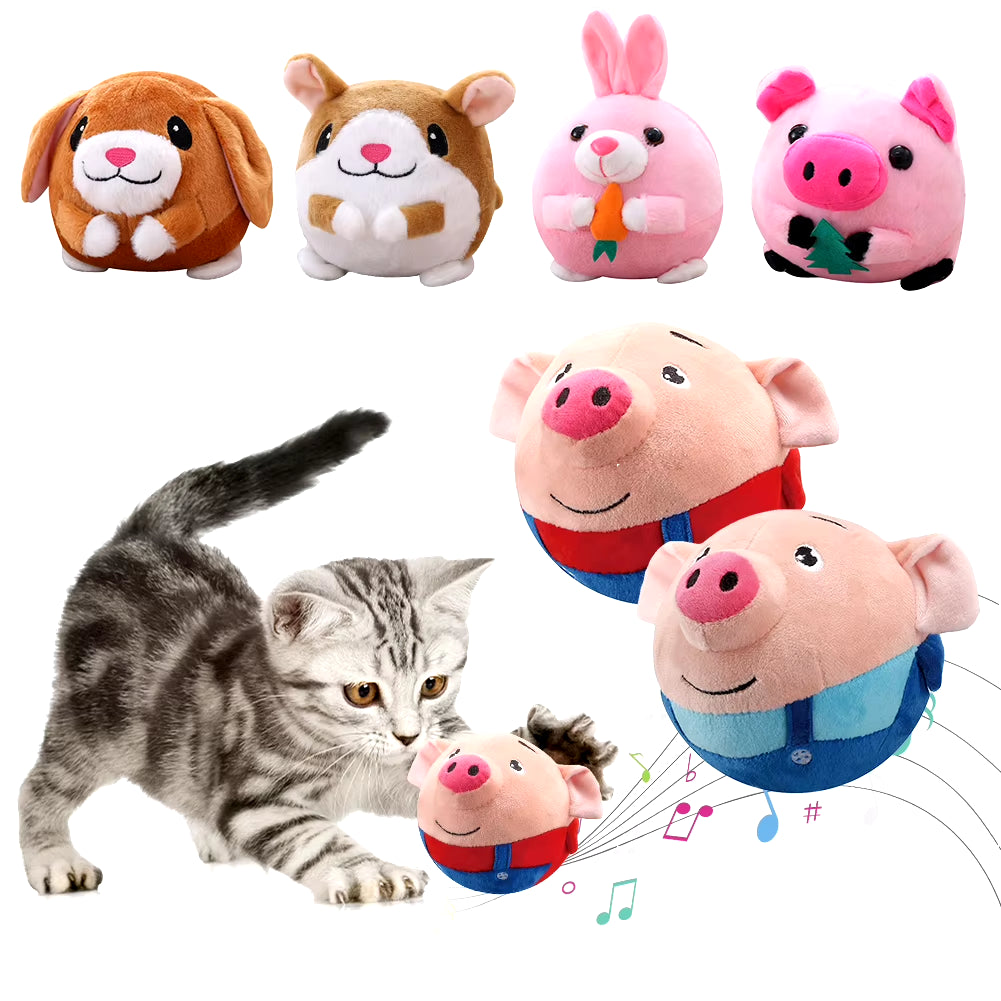 Singing Animal Plush Toy Electric Interactive Toy Bite Resistant Music Vibration Bouncing Ball Animated Pig Doll Toys for Pets