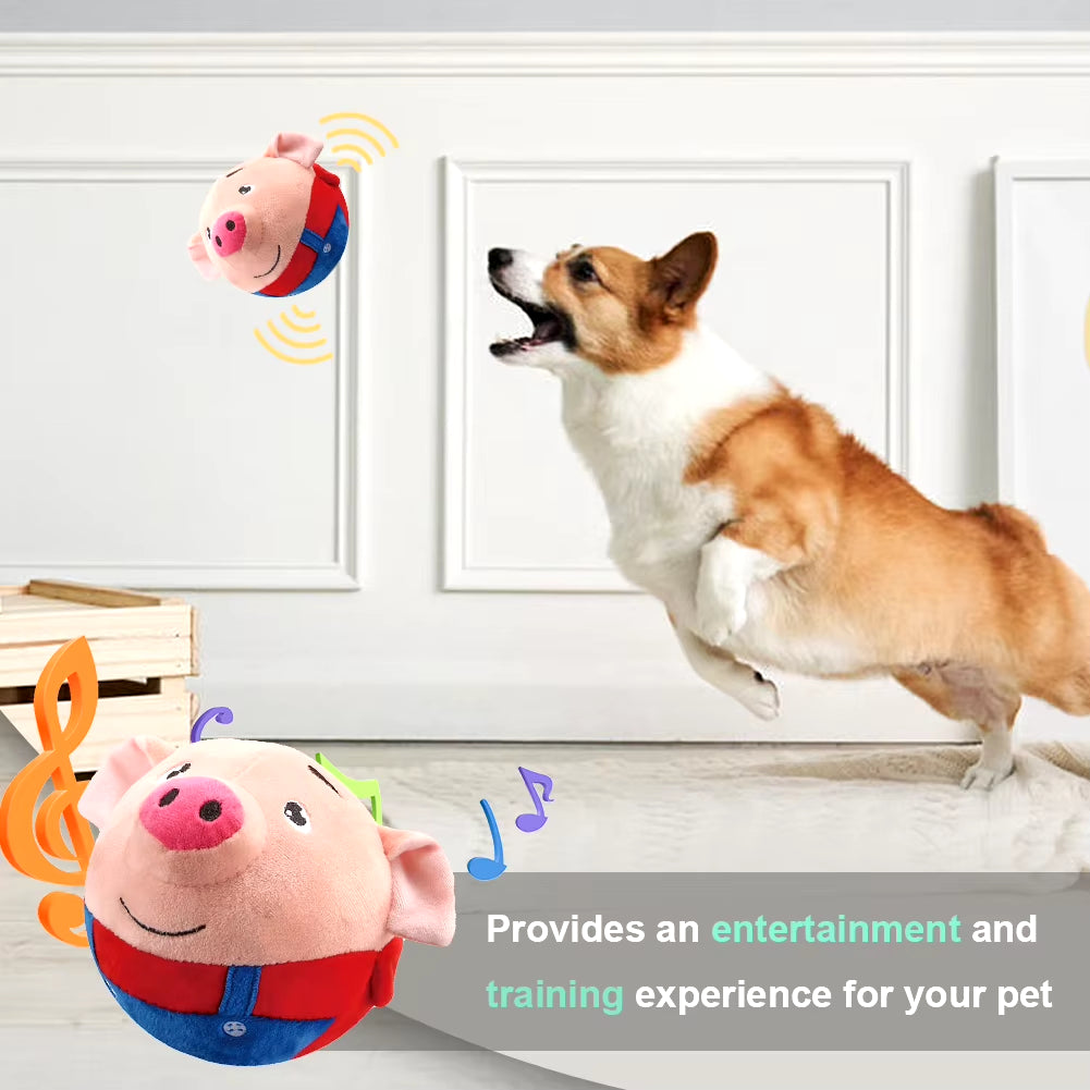 Singing Animal Plush Toy Electric Interactive Toy Bite Resistant Music Vibration Bouncing Ball Animated Pig Doll Toys for Pets